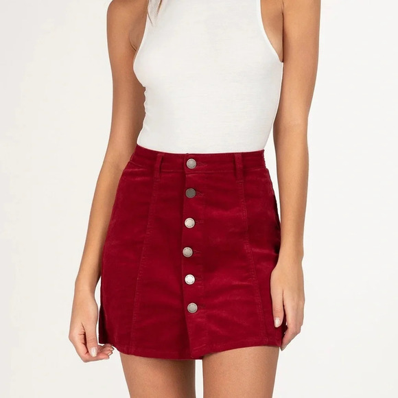 YMI Corduroy Flair Skirt in Burgundy Red - Size 5/27 NWT - Picture 1 of 7